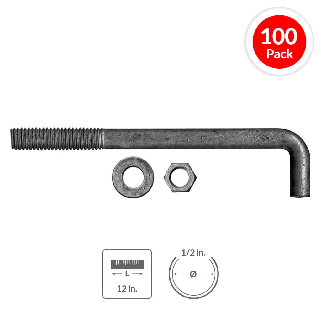 DuraDrive 1/2 in. x 12 in. L-Anchor Bolts with Nuts and Washers (100-Box)