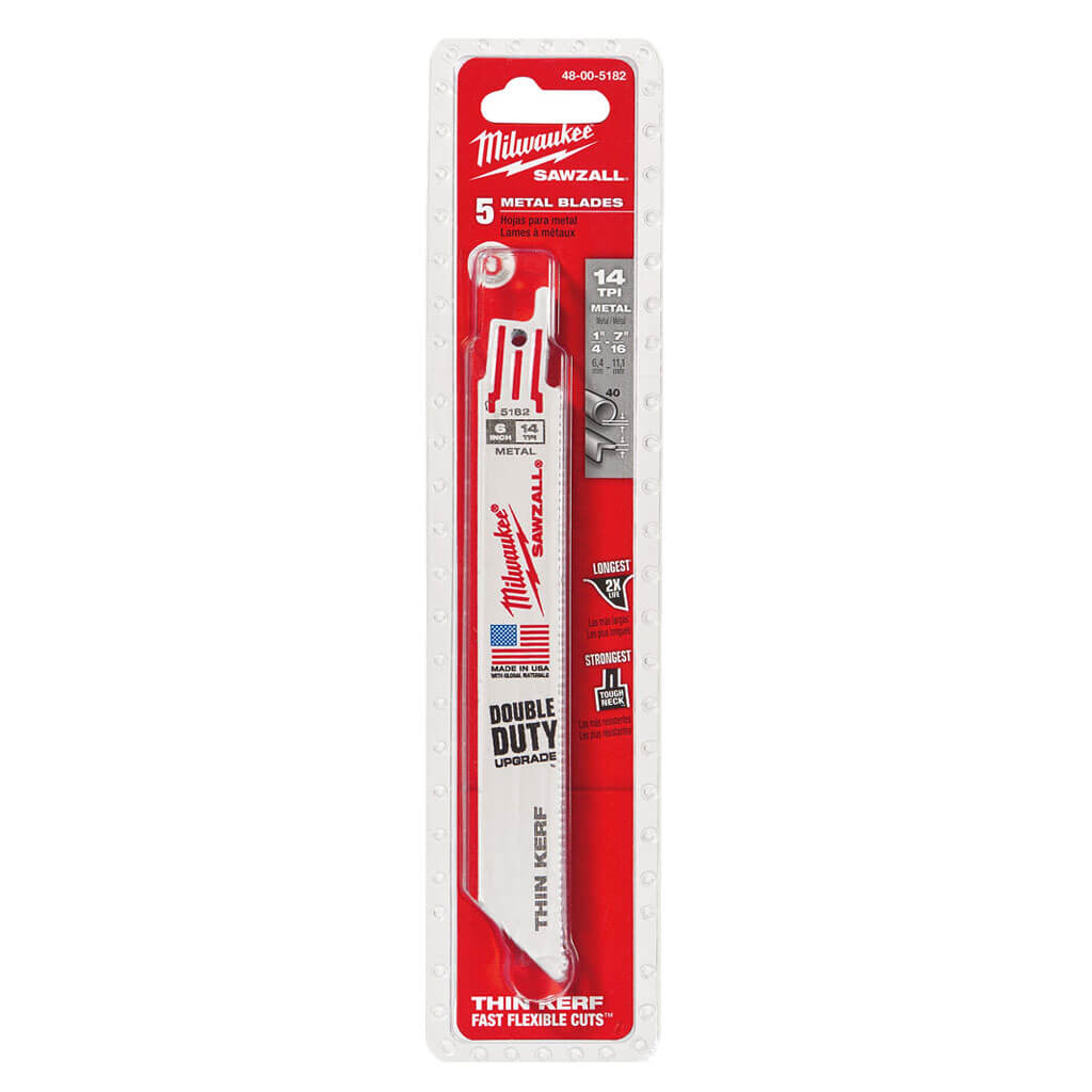 Milwaukee 48-00-5182 6 in. 14 TPI SAWZALL Standard Metal Reciprocating Saw Blade (5-Pack)