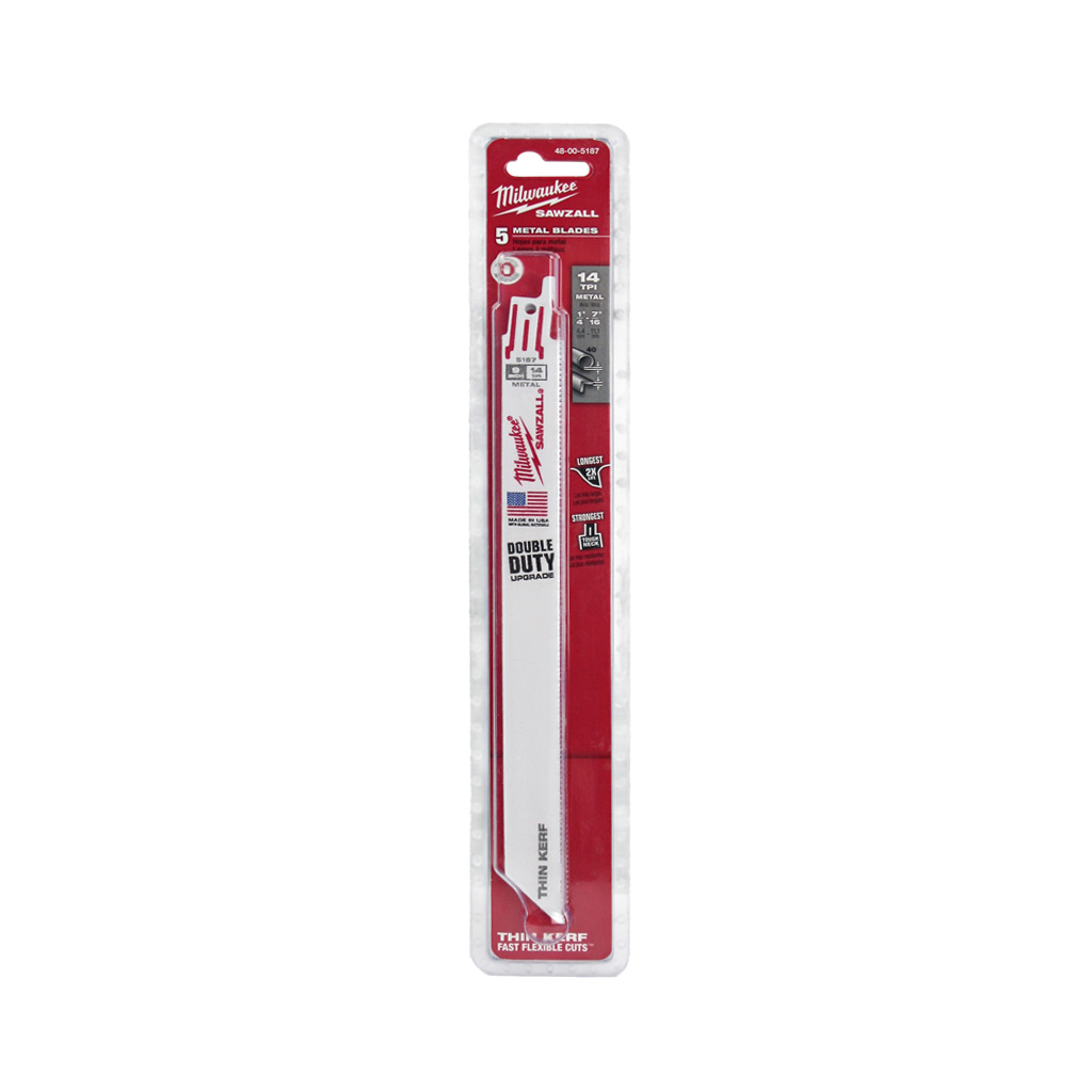 Milwaukee 48-00-5187 9 in. 14 TPI SAWZALL Standard Metal Reciprocating Saw Blade (5-Pack)
