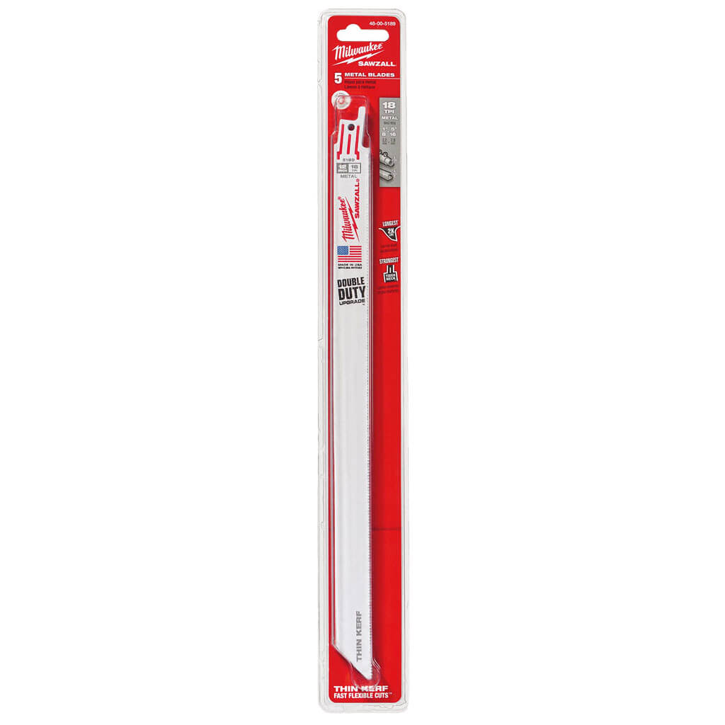 Milwaukee 48-00-5189 12 in. 18 TPI SAWZALL Standard Metal Reciprocating Saw Blade (5-Pack)