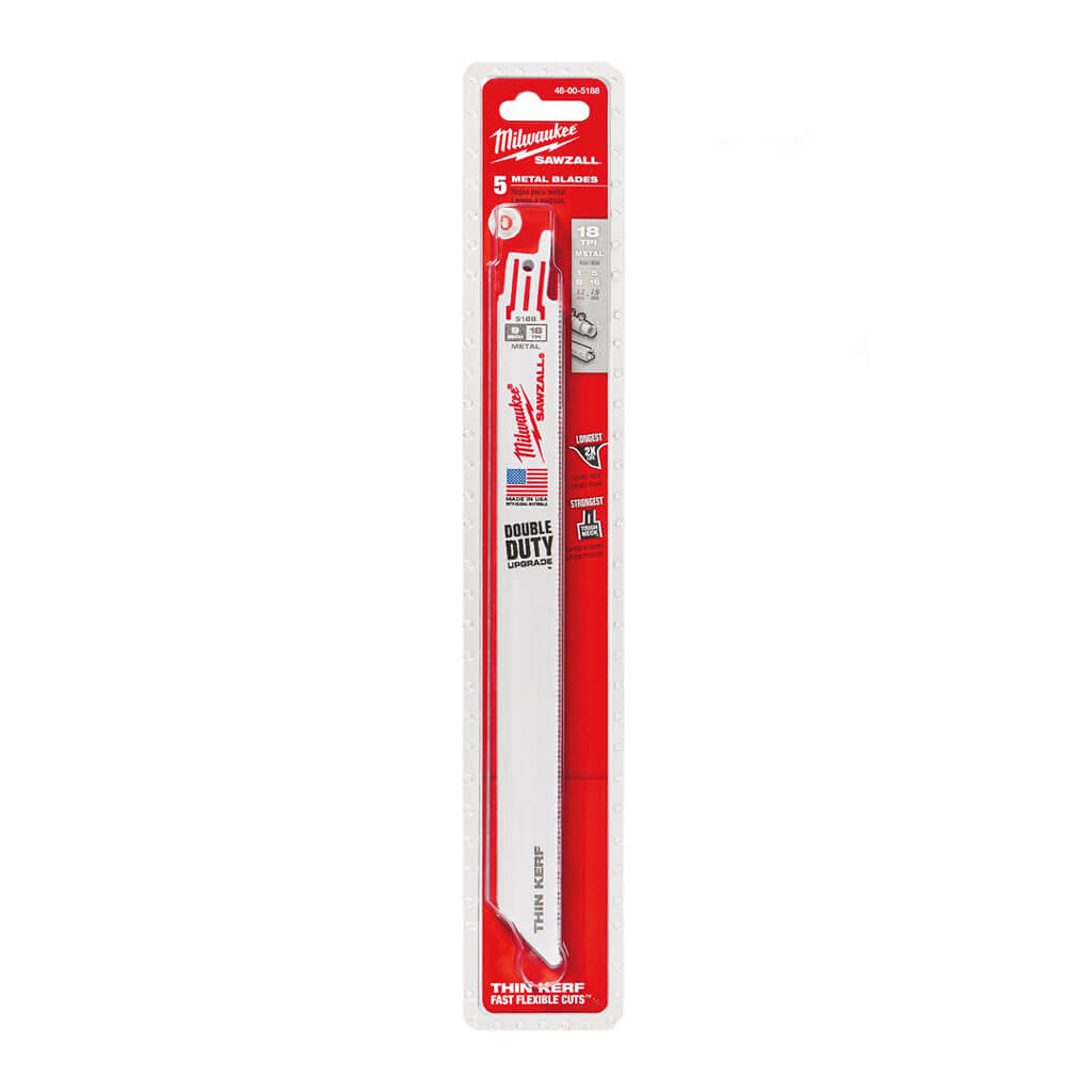 Milwaukee 48-00-5188 9 in. 18 TPI SAWZALL Standard Metal Reciprocating Saw Blade (5-Pack)