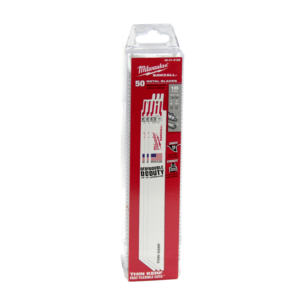 Milwaukee 48-01-6188 9 in. 18 TPI SAWZALL Standard Metal Reciprocating Saw Blade (50-Pack)