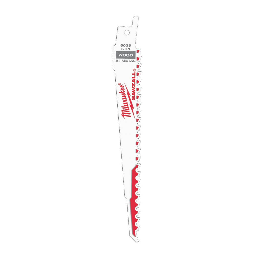 Milwaukee 48-00-5035 6 in. 5 TPI SAWZALL Nail Embedded Wood Reciprocating Saw Blade (5-Pack)