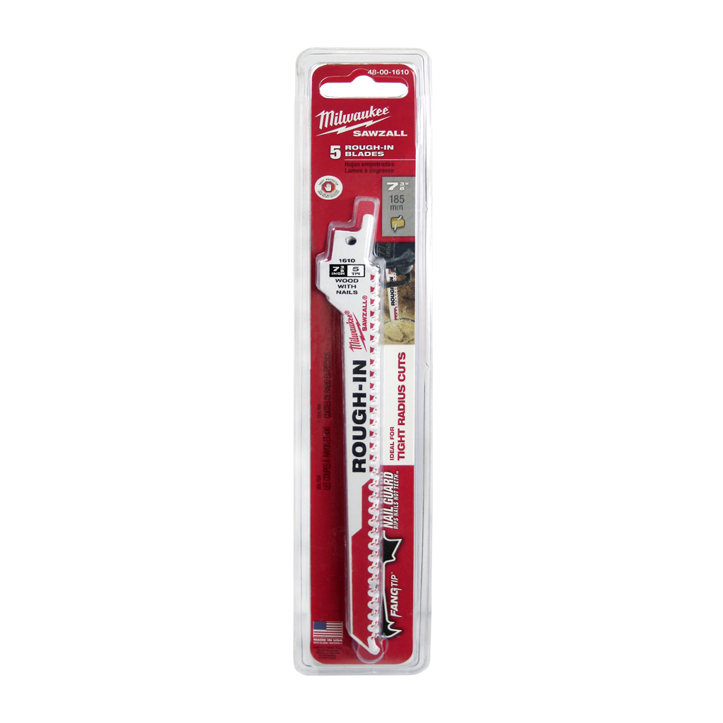 Milwaukee 48-00-1610 7-3/8 in. 5 TPI SAWZALL Rough-In Reciprocating Saw Blade (5-Pack)