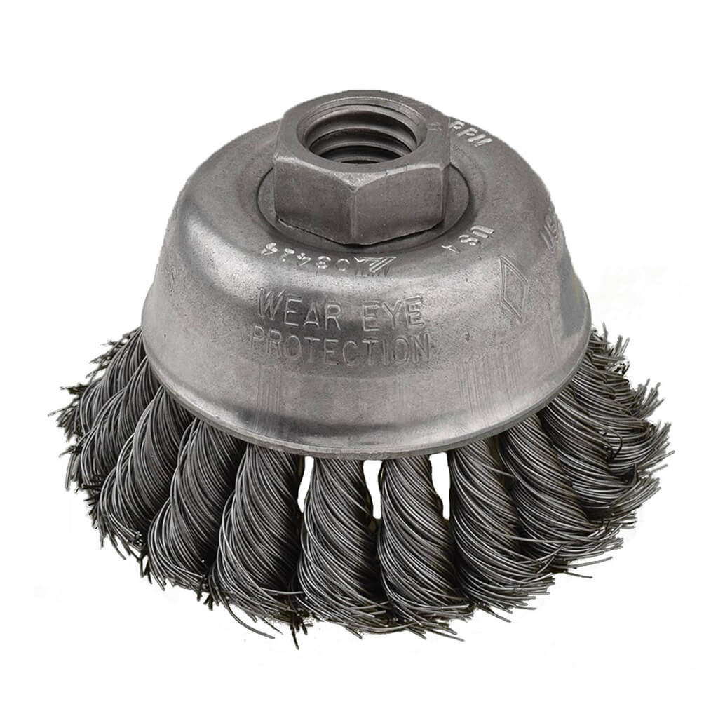 SAIT 03407 4 in. x 0.020 in. x 5/8-11 in. Carbon Steel Nut Outside Knot Wire Large Cup Brush