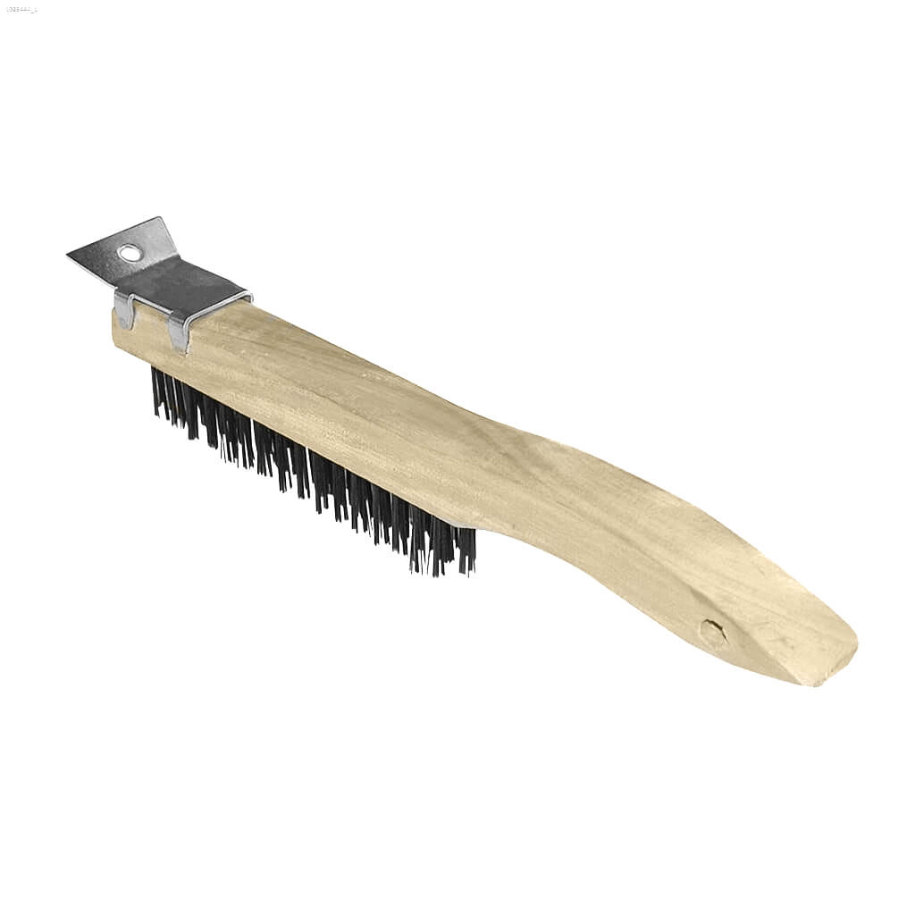 Bennett 333-WIRE Wooden Handle 3-Row Wire Brush with Flat Scraper Tip