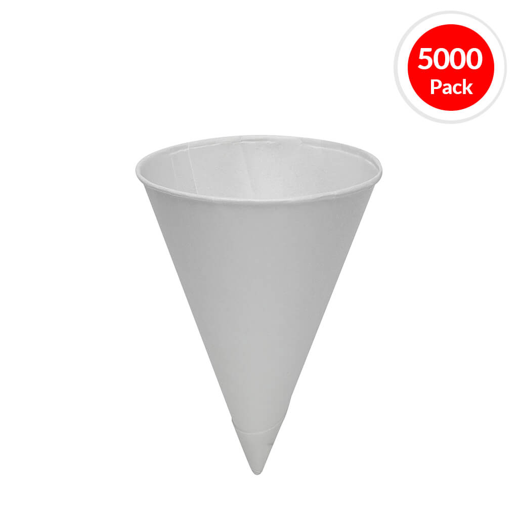 4 oz. White Rolled Brim Paper Cone Cup (5,000-Pack)