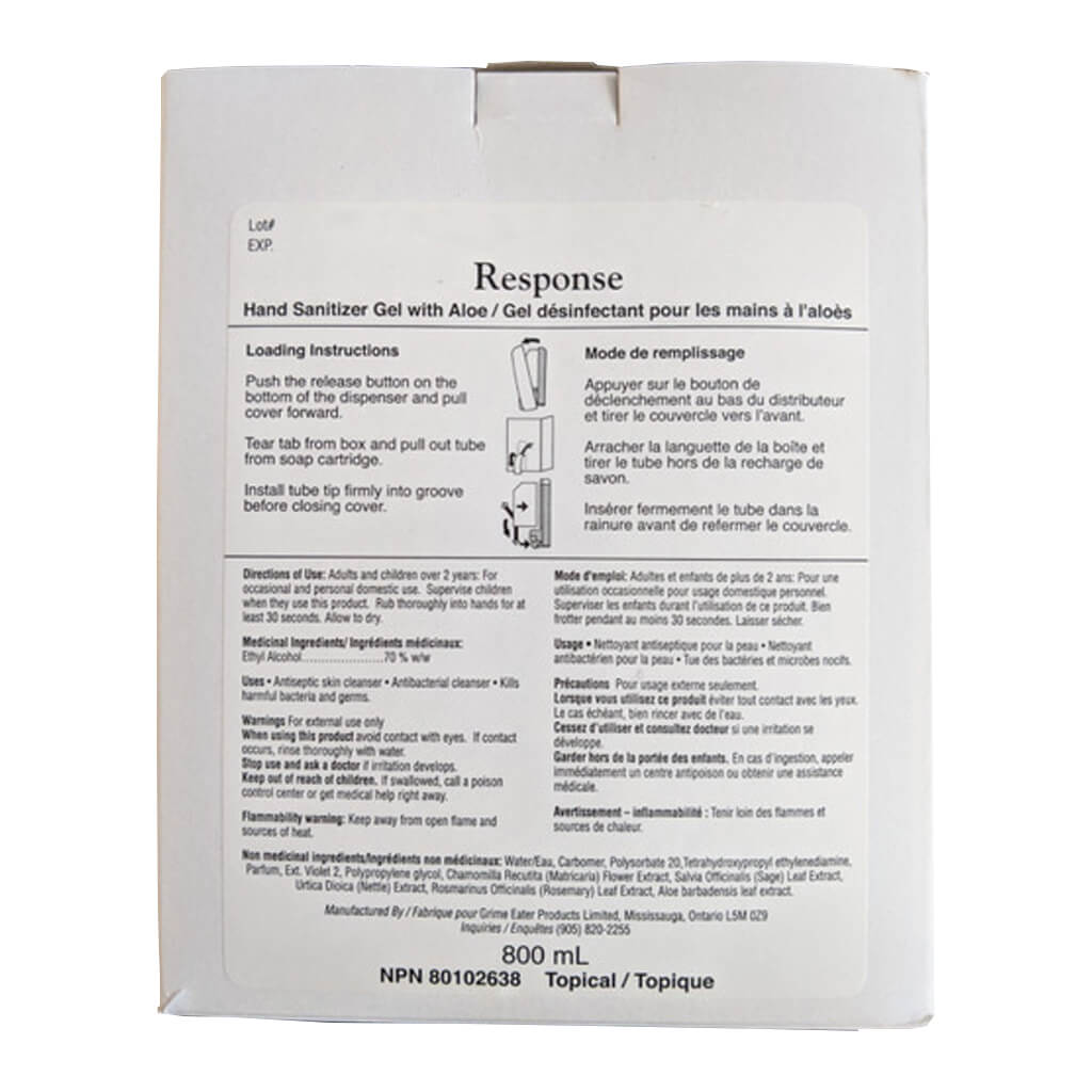 Grime Eater 88-53 Response Hand Sanitizer Gel with Aloe 800mL Bag