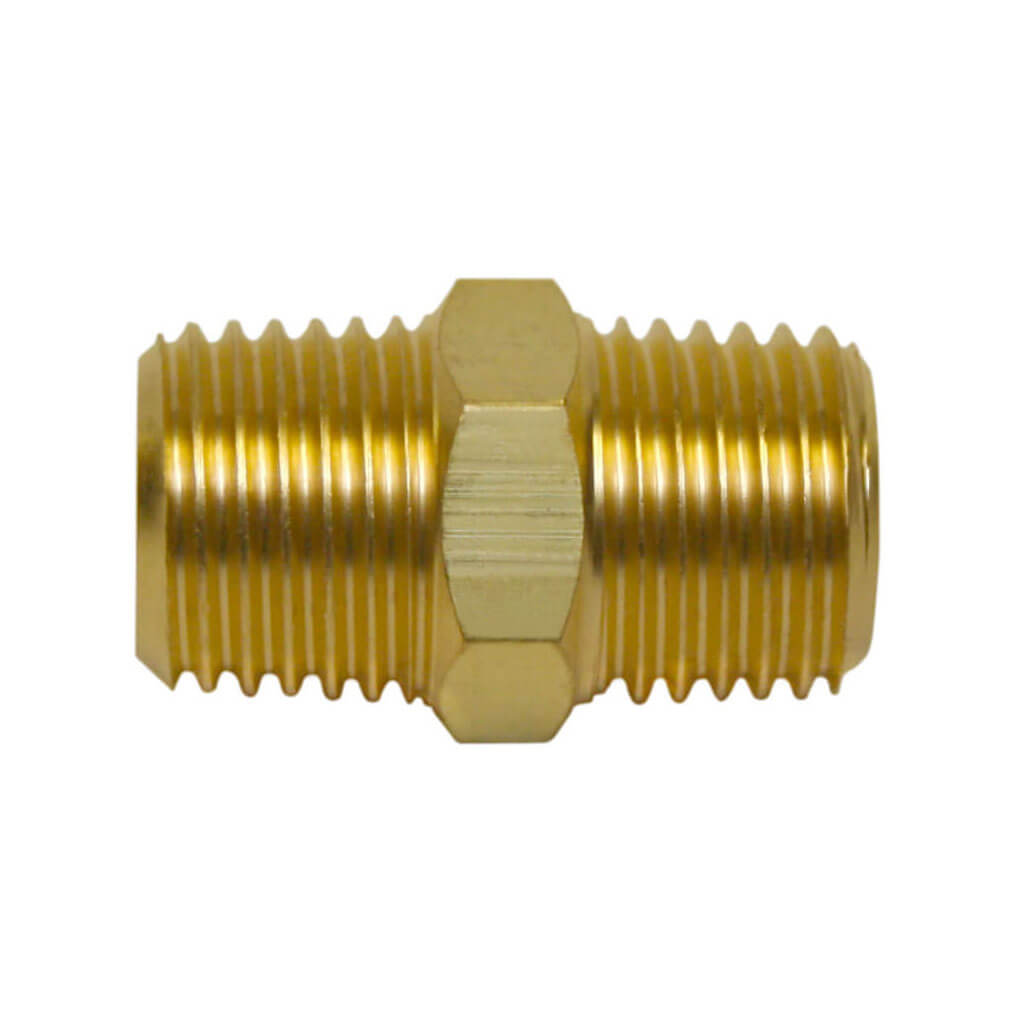 DuraDrive P12 1/4 in. Male x 1/4 in. Male Brass Hex Head Nipple Air Hose Fitting