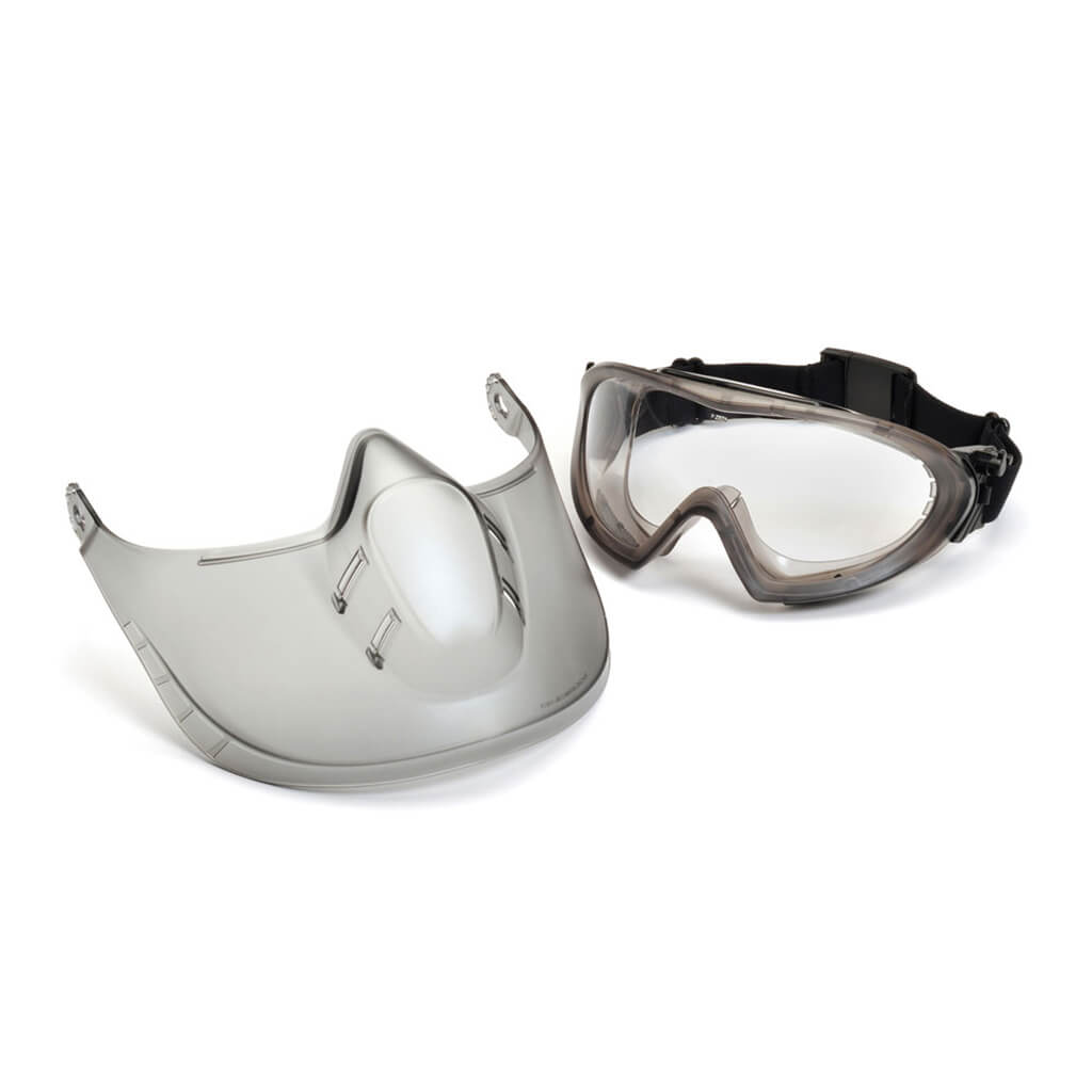 Pyramex GG504TSHIELD CAPSTONE SHIELD Clear H2X Anti-Fog Lens Goggles with Impact Protection Face Shield