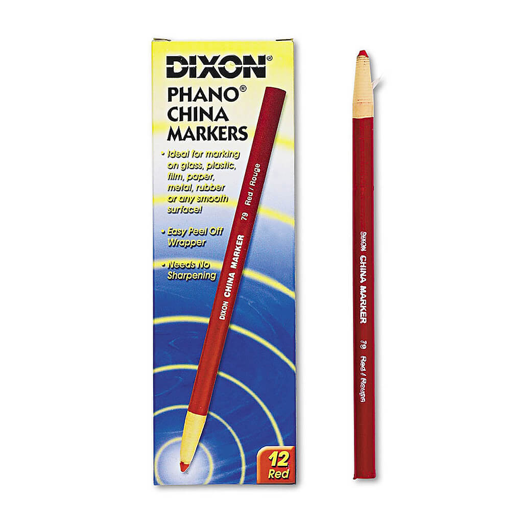 DIXON 00079 Red PHANO Peel-Off China Smooth-Surface Marker Pencil (12-Pack)