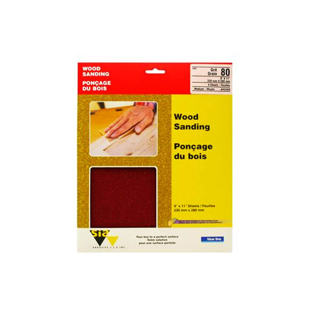 SIA 42463 Blue Line 9 in. x 11 in. 80-Grit Medium Garnet Sandpaper Sheet (4-Sheet)