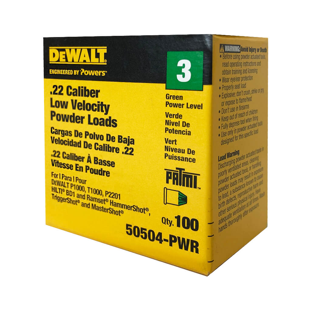 DEWALT 50504-PWR Green 0.22-Caliber Short Single Low Velocity Power Load Shots (100-Pack)