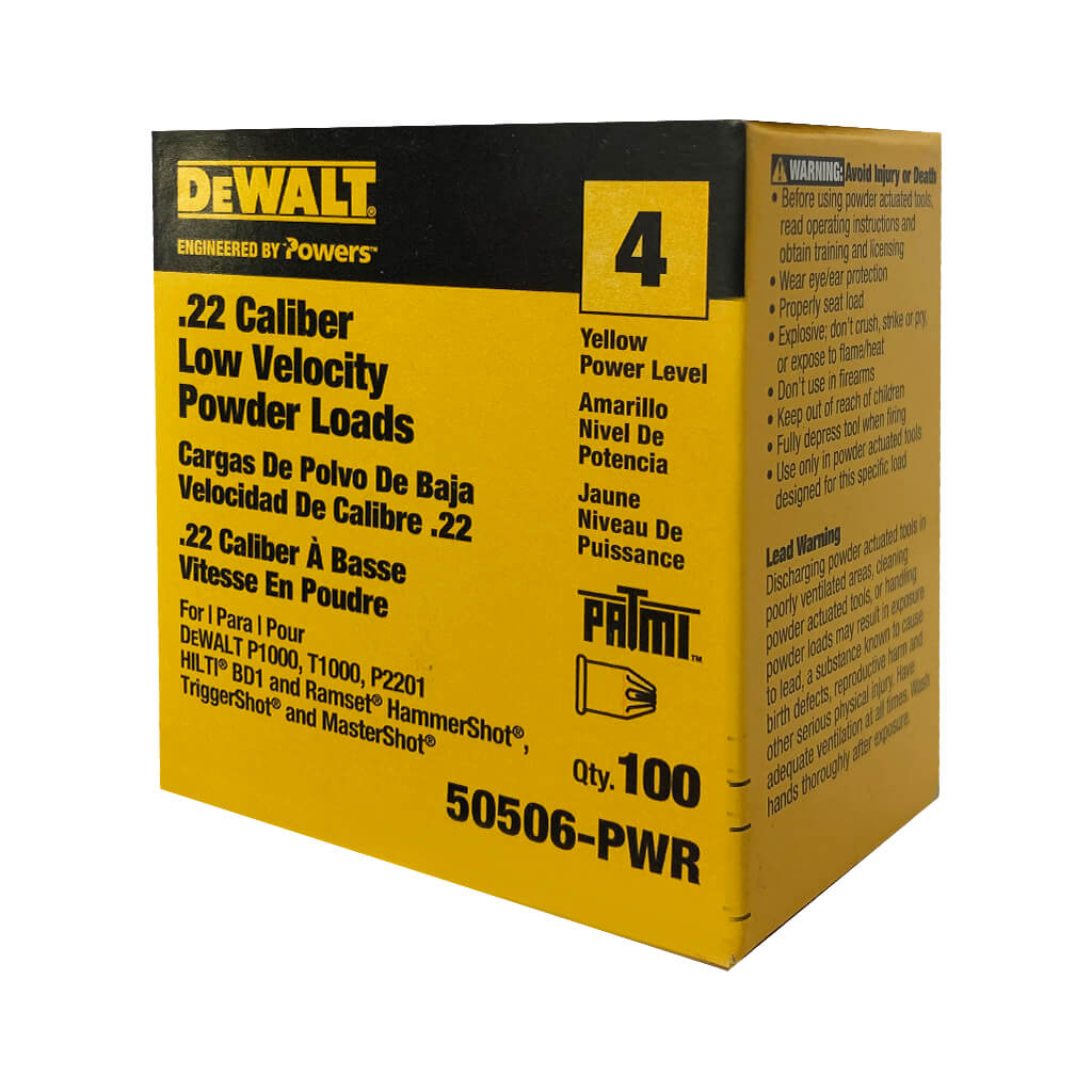 DEWALT 50506-PWR Yellow 0.22-Caliber Short Single Low Velocity Power Load Shots (100-Pack)