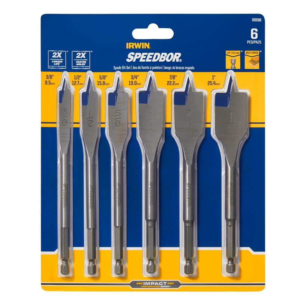 IRWIN 88886 Speedbor Standard Length Blue Groove Point Spade Bit Set (6-Piece)