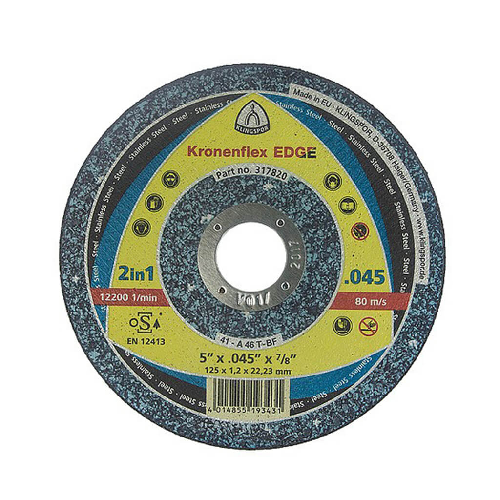 KLINGSPOR 317820 EDGE 5 in. x 0.045 in. x 7/8 in. Kronenflex Flat Cut-Off Wheel For Stainless Steel And Steel