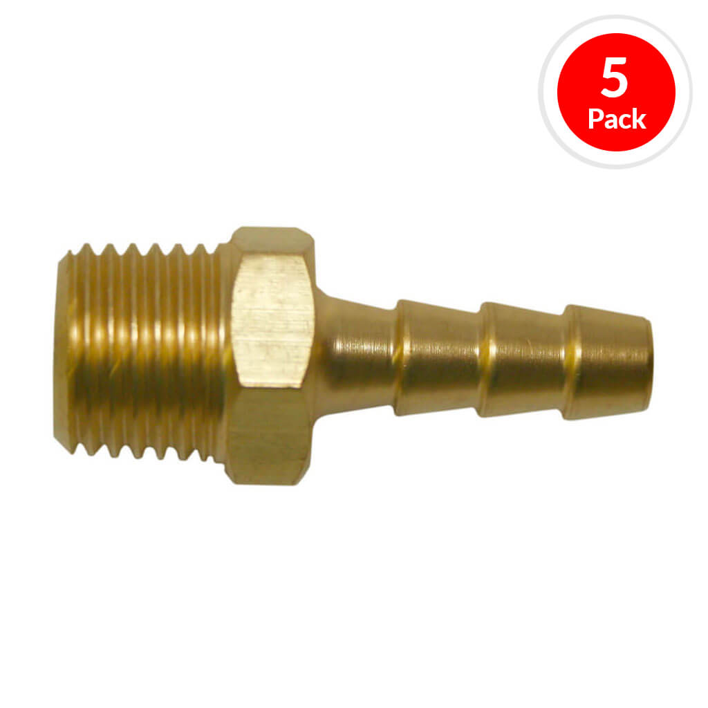 DuraDrive P1825 1/4 in. x 1/4 in. Male Brass Barbed Connector Coupler Air Hose Fitting (5-Pack)