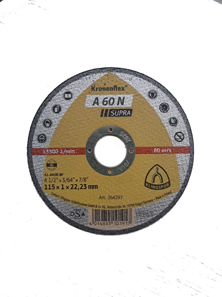 KLINGSPOR 264297 A 60 N Supra 4-1/2 in. x 3/64 in. x 7/8 in. Kronenflex Flat Cut-Off Wheel For Aluminum