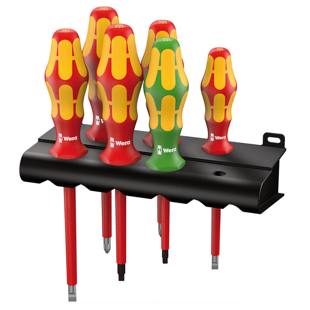 Wera 05347777001 160 i/168 i/6 Insulated Kraftform Plus VDE Screwdriver Set with Rack (6-Piece)