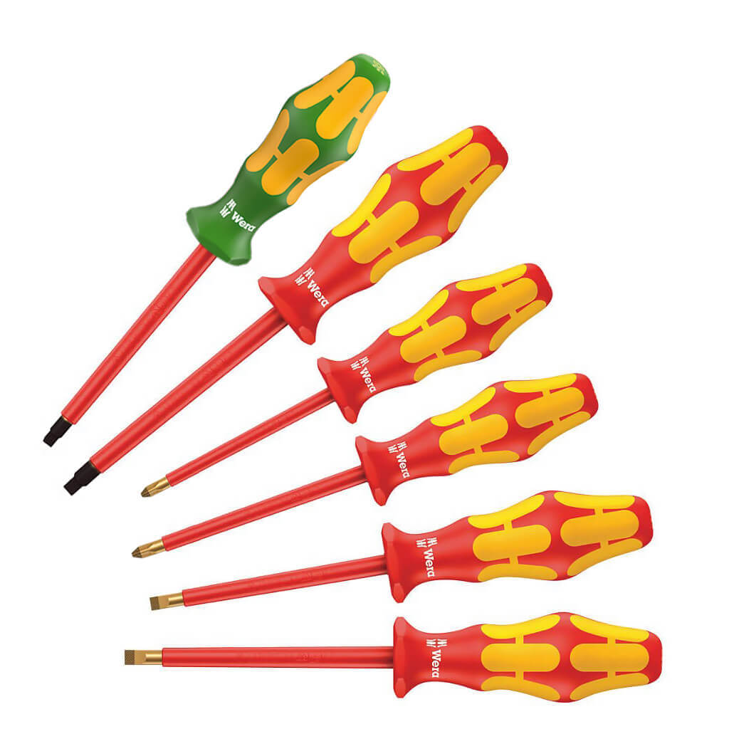 Wera 05347777001 160 i/168 i/6 Insulated Kraftform Plus VDE Screwdriver Set with Rack (6-Piece)