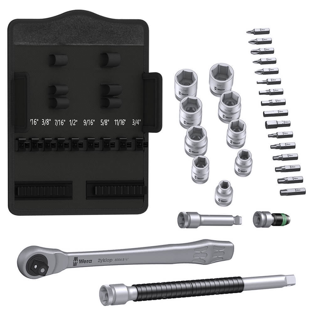 Wera 05004051001 8100 SB 11 Zyklop 3/8 in. Drive Switch Lever Imperial Metal Ratchet Set (29-Piece)