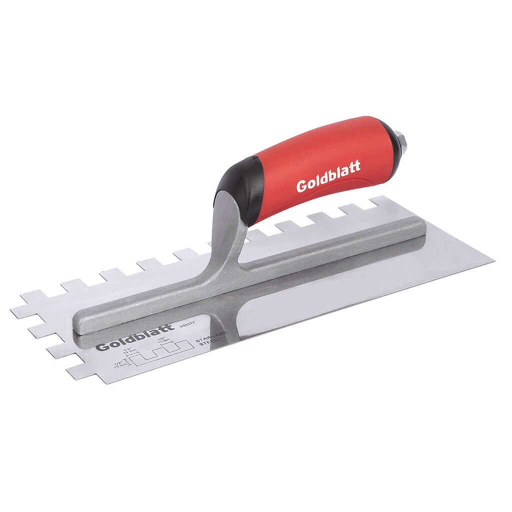 Goldblatt G02377 1/2 in. x 1/2 in. x 1/2 in. Stainless Steel Square-Notch Trowel