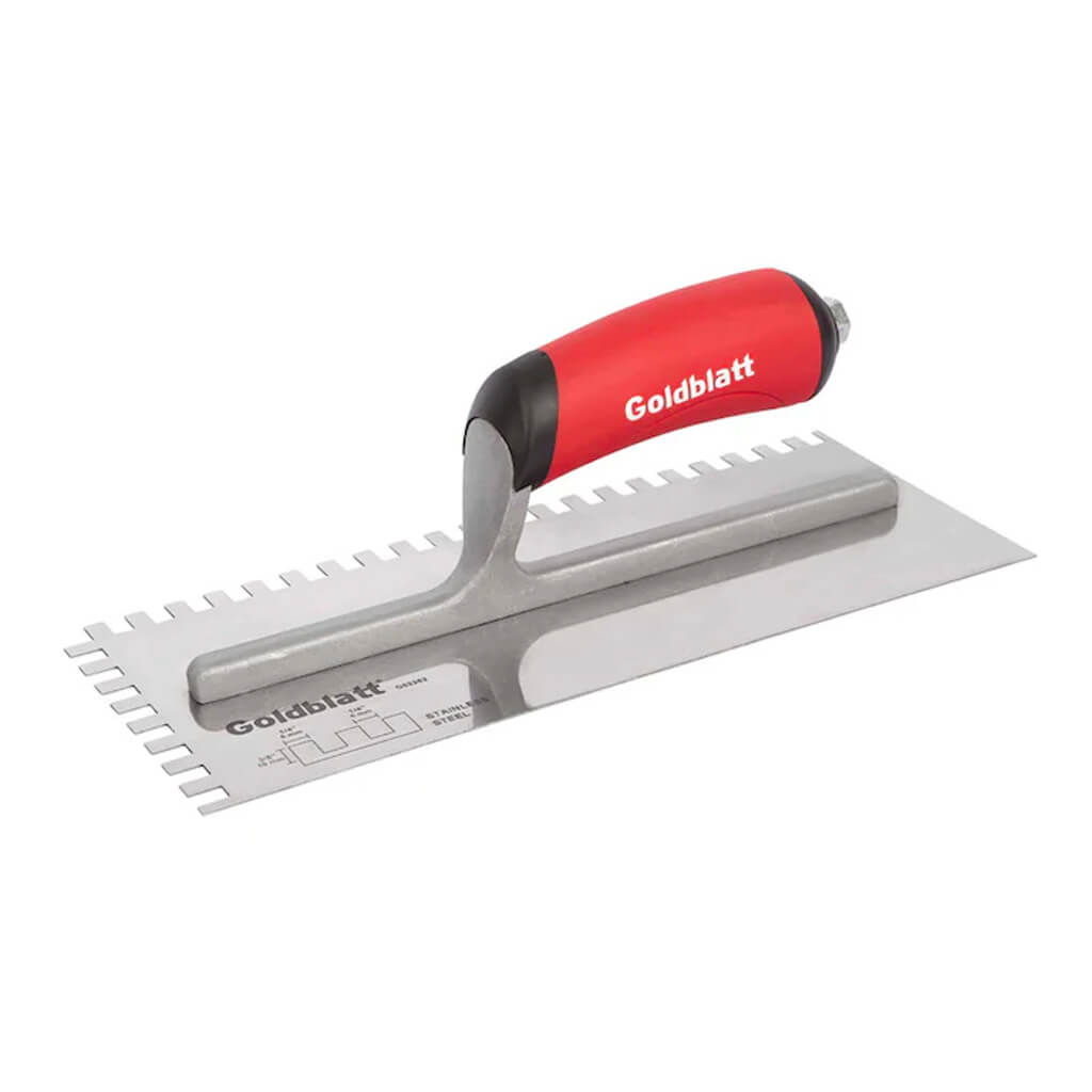 Goldblatt G02362 1/4 in. x 3/8 in. x 1/4 in. Stainless Steel Square-Notch Trowel