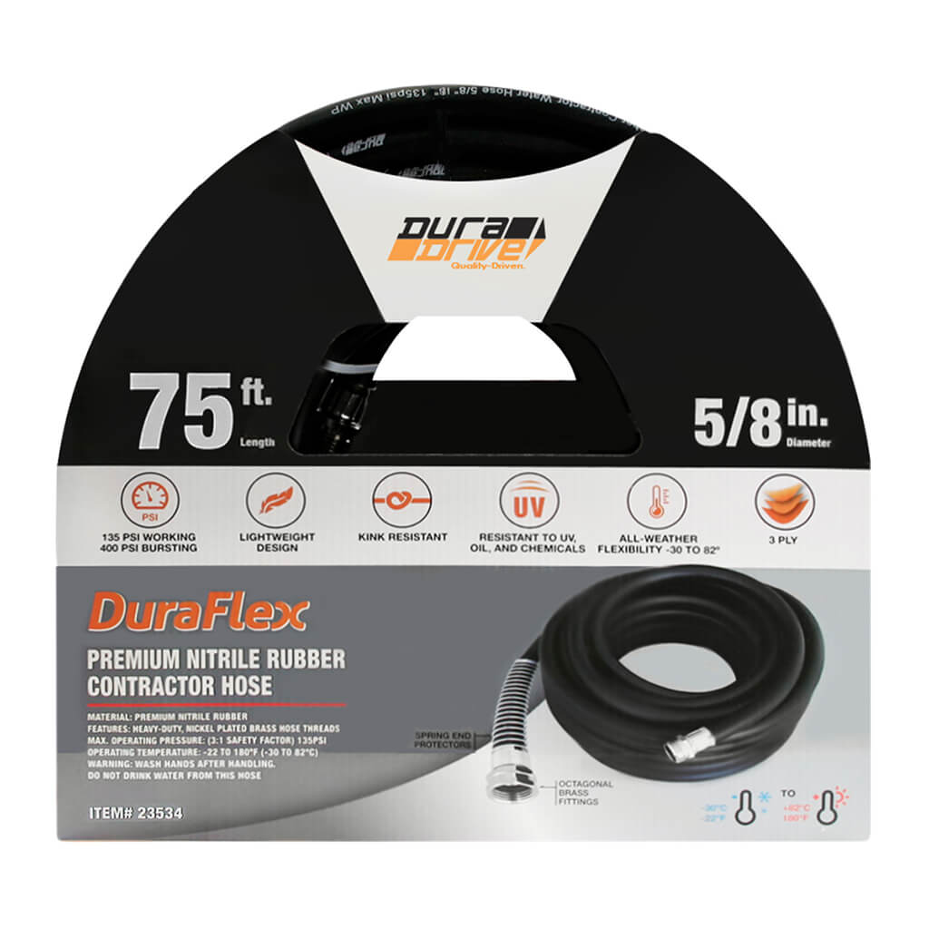 DuraDrive GG5875F 5/8 in. x 75 ft. Black Nitrile Garden Hose