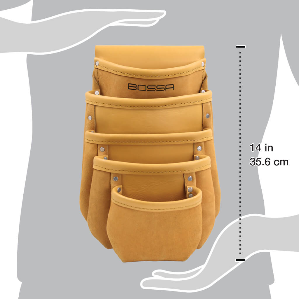 BOSSA 5-Pocket Brown Split Leather Drywall Tool Pouch Bag