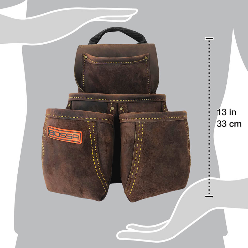BOSSA 4-Pocket Dark Brown Split Leather Suede Heavy Duty Component Nail and Tool Pouch