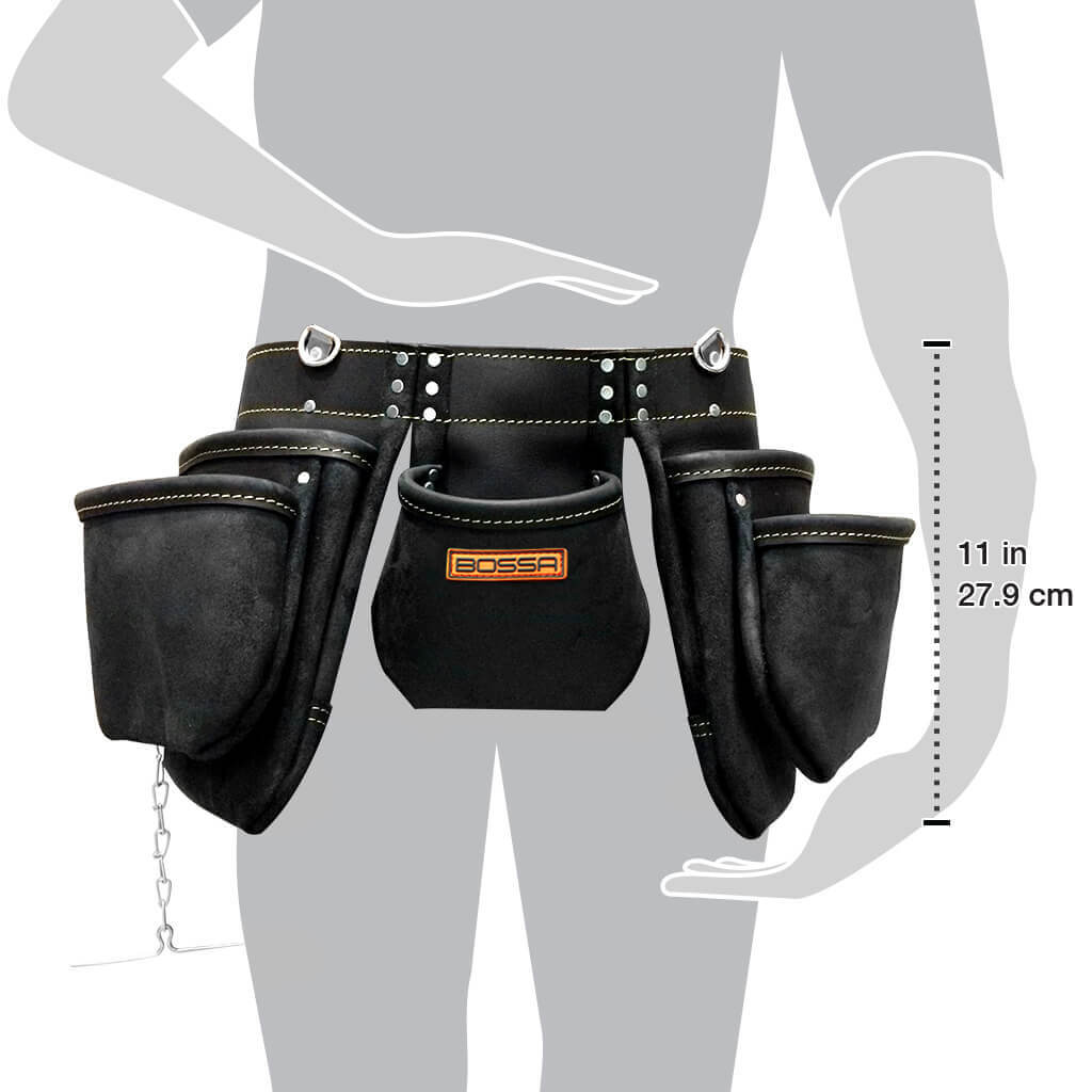 BOSSA 11-Pocket Leather Carpenter Pouch with Belt and Suspender Loops