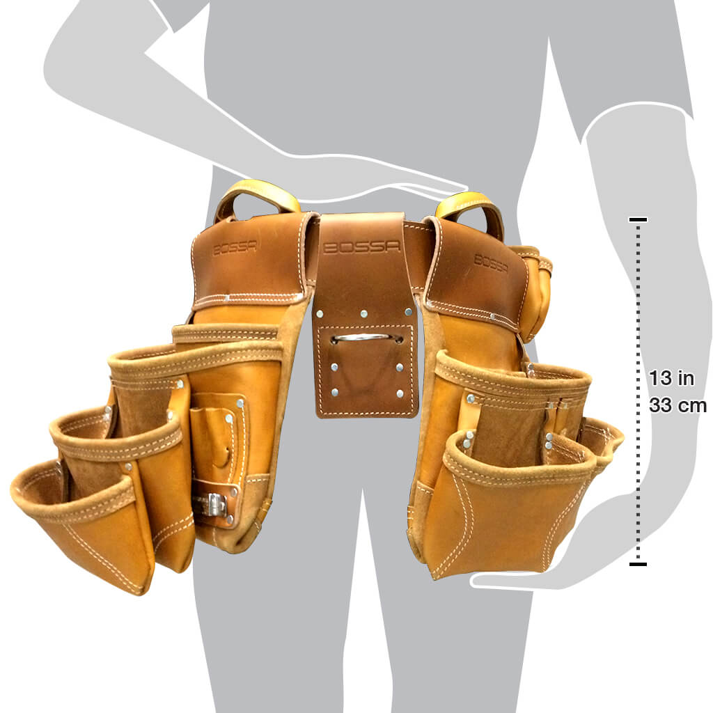 BOSSA 17-Pocket Brown Full Grain Leather Premium Combo Tool Pouch