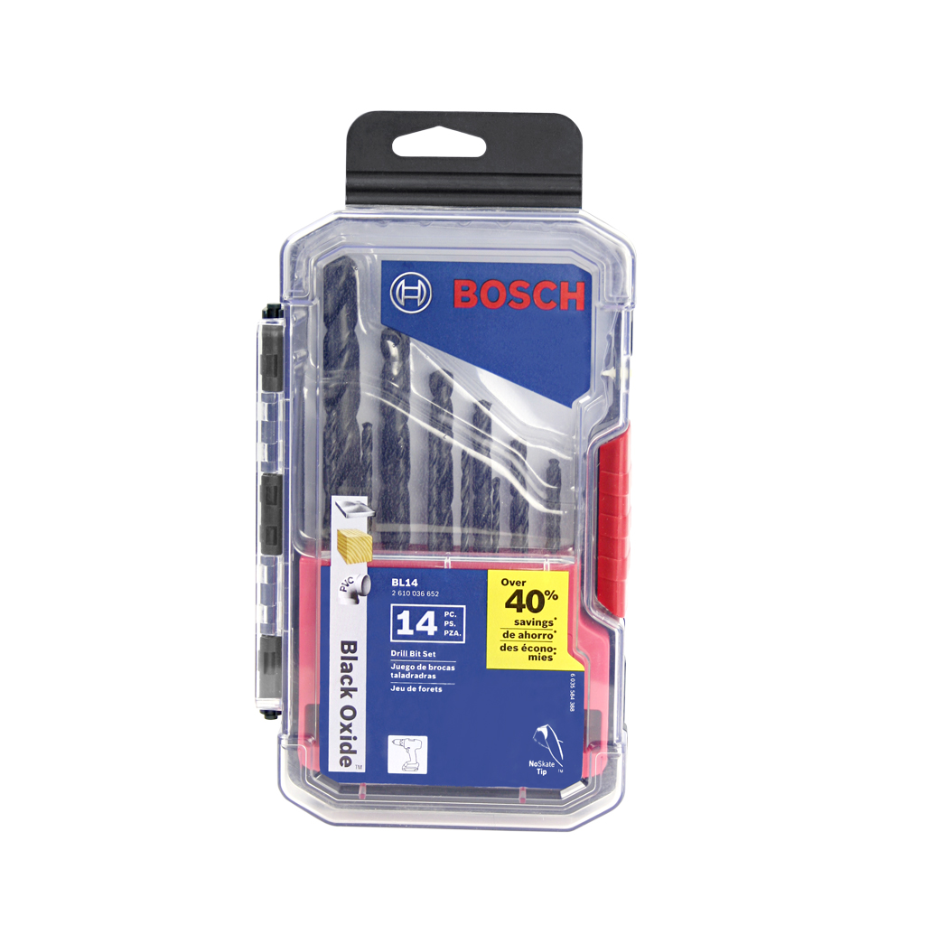 BOSCH BL14 1/16 in. to 1/2 in. Black Oxide General Purpose Wood, PVC and Metal Drill Bit Set (14-Piece)