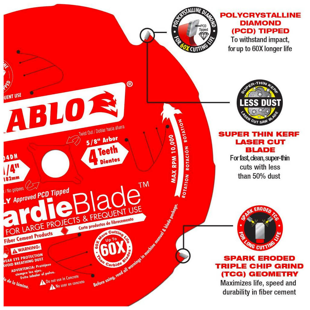 Freud Diablo D0704DH 7-1/4 in. x 4-Tooth Polycrystalline Diamond (PCD) Tipped Fibre Cement Hardie Blade