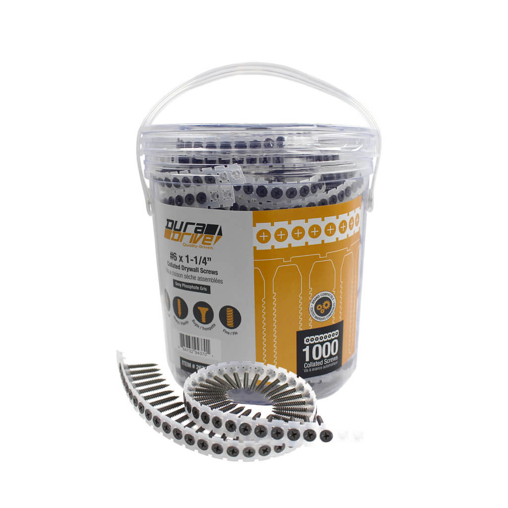 DuraDrive #6 x 1-1/4 in. Grey Phosphate Coated Bugle Head  Phillips Drive Fine Thread Collated Drywall Screws (1,000-Pail)