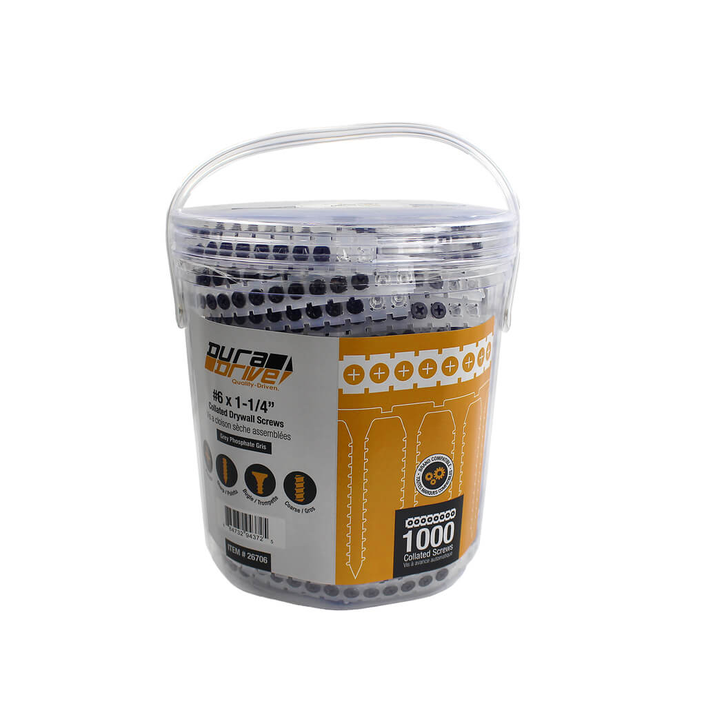 DuraDrive #6 x 1-1/4 in. Grey Phosphate Coated Bugle Head  Phillips Drive Coarse Thread Collated Drywall Screws (1,000-Pail)