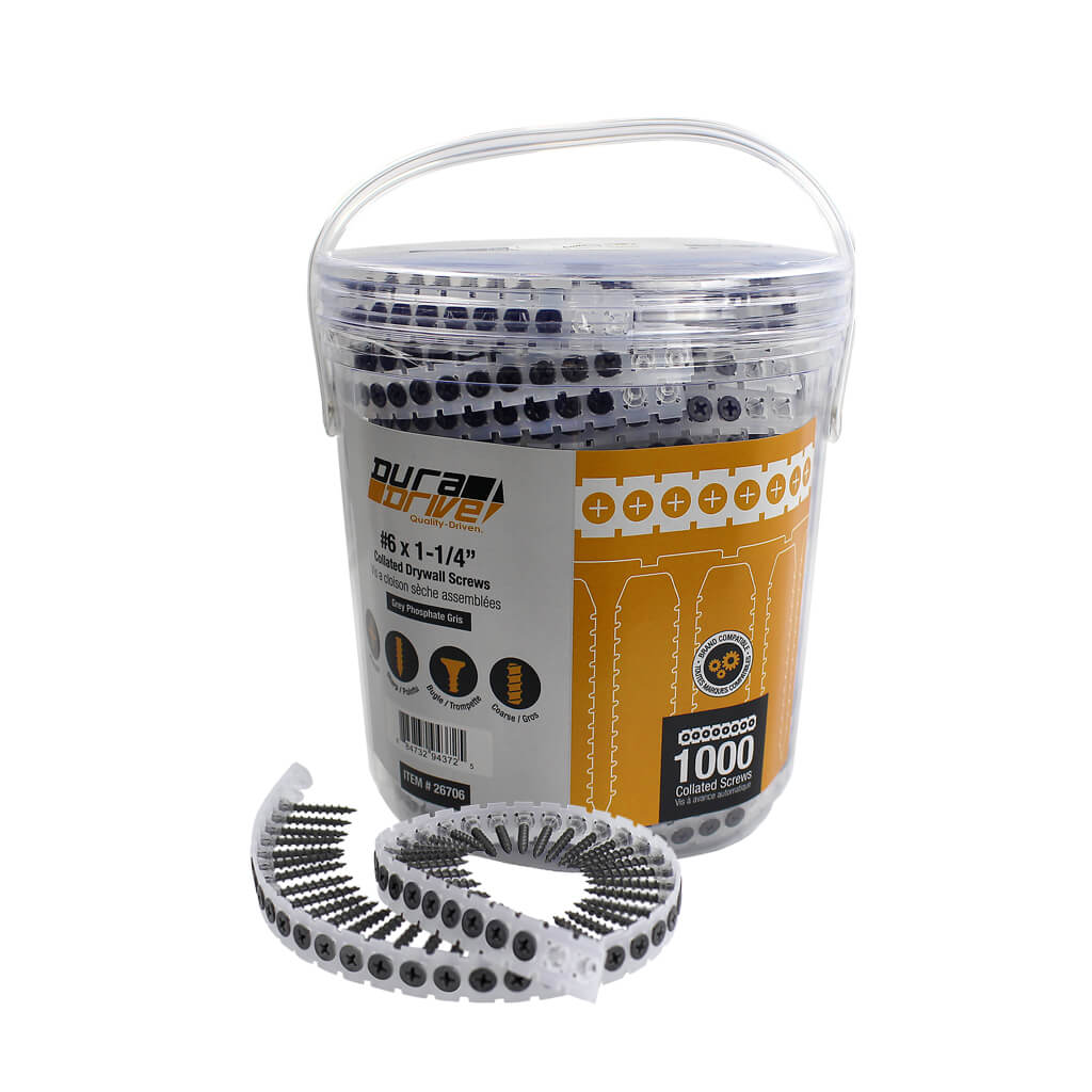 DuraDrive #6 x 1-1/4 in. Grey Phosphate Coated Bugle Head  Phillips Drive Coarse Thread Collated Drywall Screws (1,000-Pail)