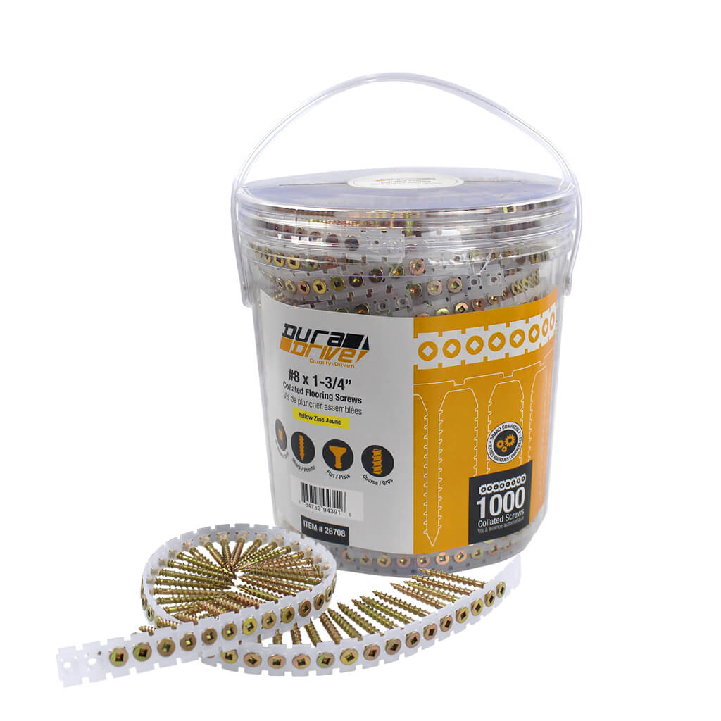 DuraDrive #8 x 1-3/4 in. Yellow Zinc Coated Flat Head Square Drive Coarse Thread Collated Flooring Screws (1,000-Pail)