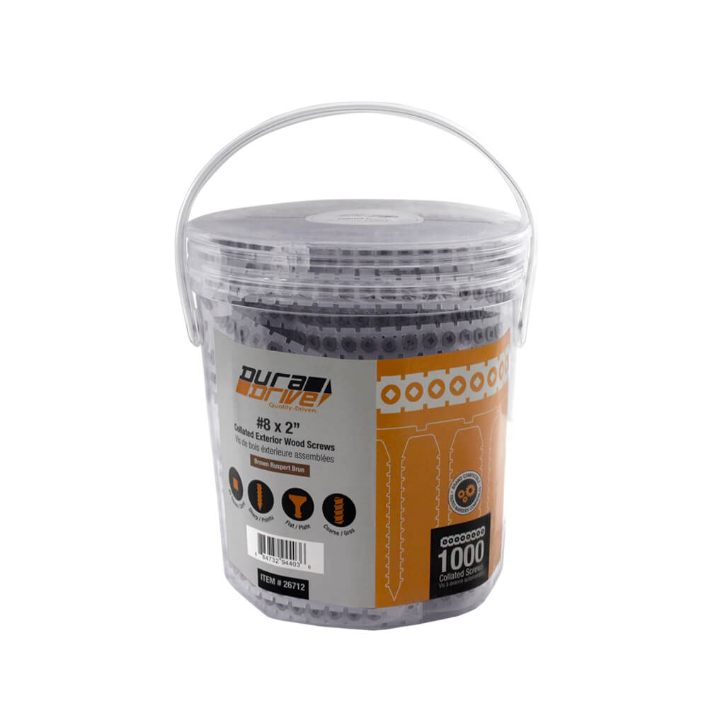 DuraDrive #8 x 2 in. Brown Ruspert Coated Flat Head Square Drive Coarse Thread Collated Exterior Wood Screws (1,000-Pail)