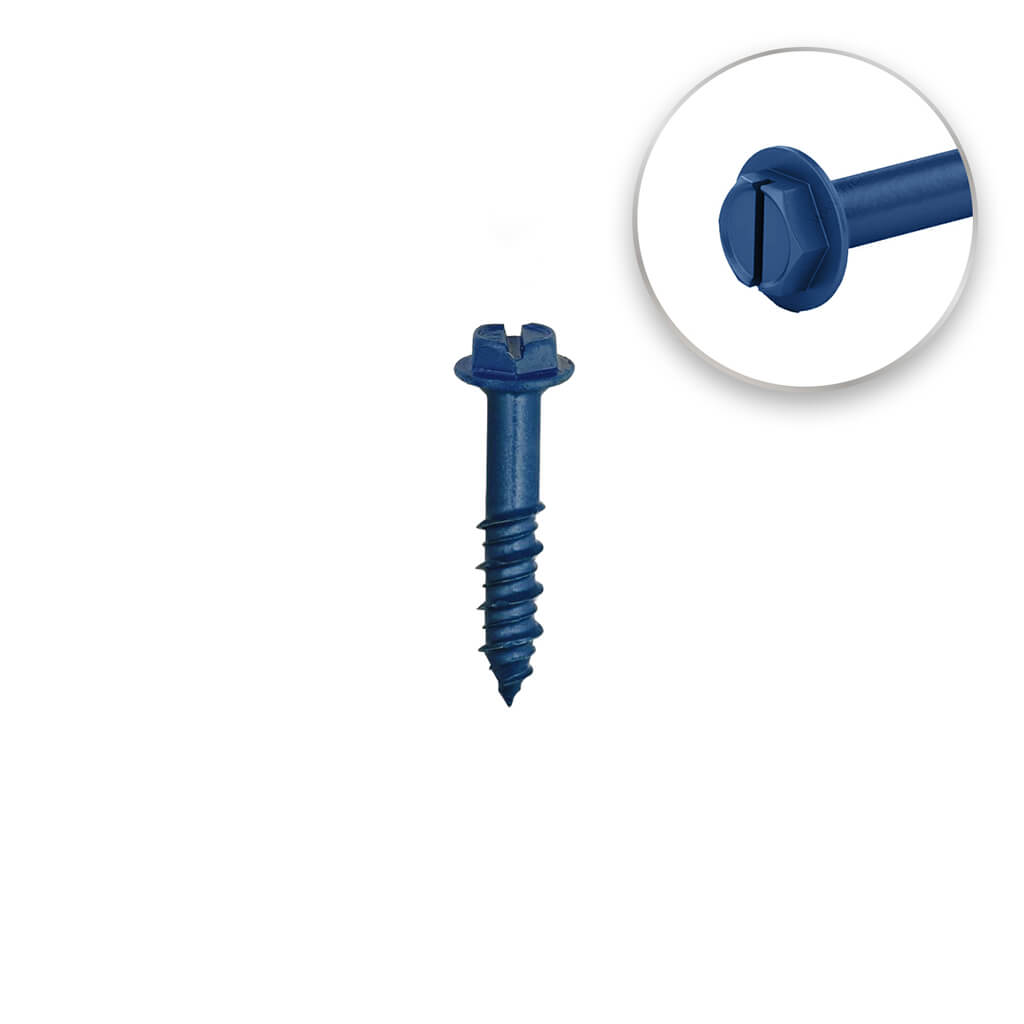 DuraDrive 1/4 in. x 2-1/4 in. Blue Ruspert Coated Hex Washer Head Slot Drive Concrete Screw (100-Pack)