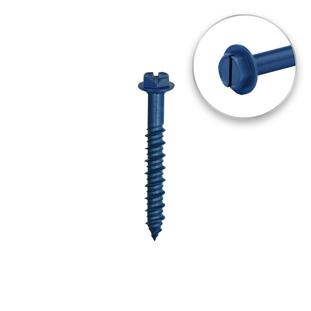 DuraDrive 1/4 in. x 3-1/4 in. Blue Ruspert Coated Hex Washer Head Slot Drive Concrete Screw (100-Pack)