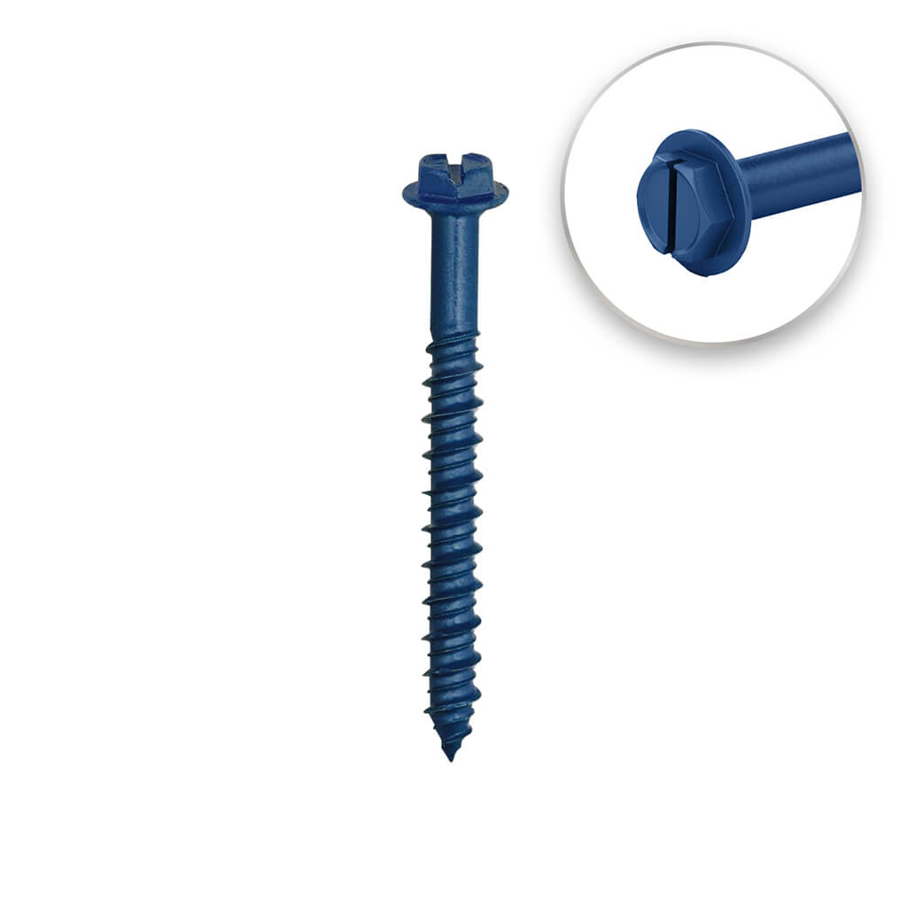 DuraDrive 1/4 in. x 4 in. Blue Ruspert Coated Hex Washer Head Slot Drive Concrete Screw (50-Pack)