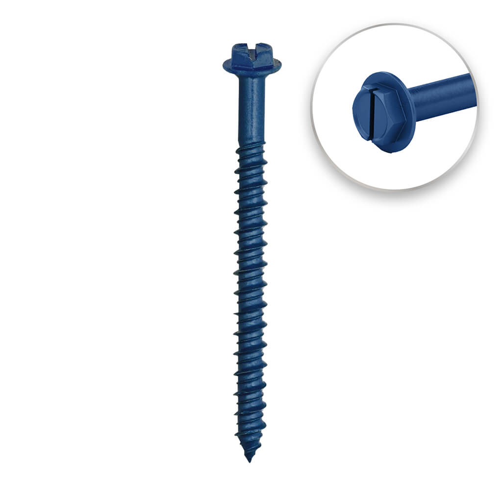 DuraDrive 1/4 in. x 5 in. Blue Ruspert Coated Hex Washer Head Slot Drive Concrete Screw (50-Pack)