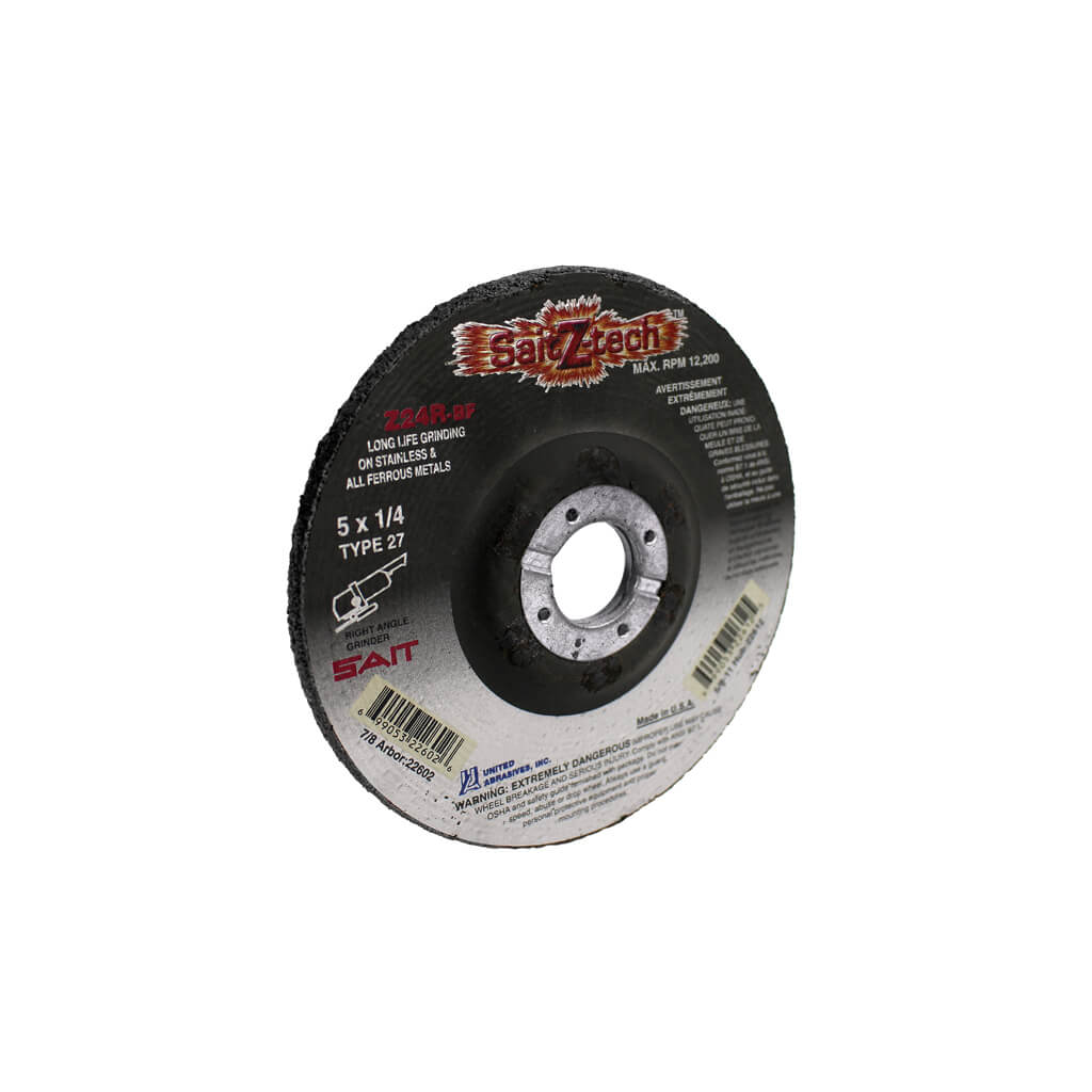 SAIT 22602 5 in. x 1/4 in. x 7/8 in. Z-TECH Z24R High Performance Type 27 Grinding Wheel For Metal and Stainless Steel (25-Pack)