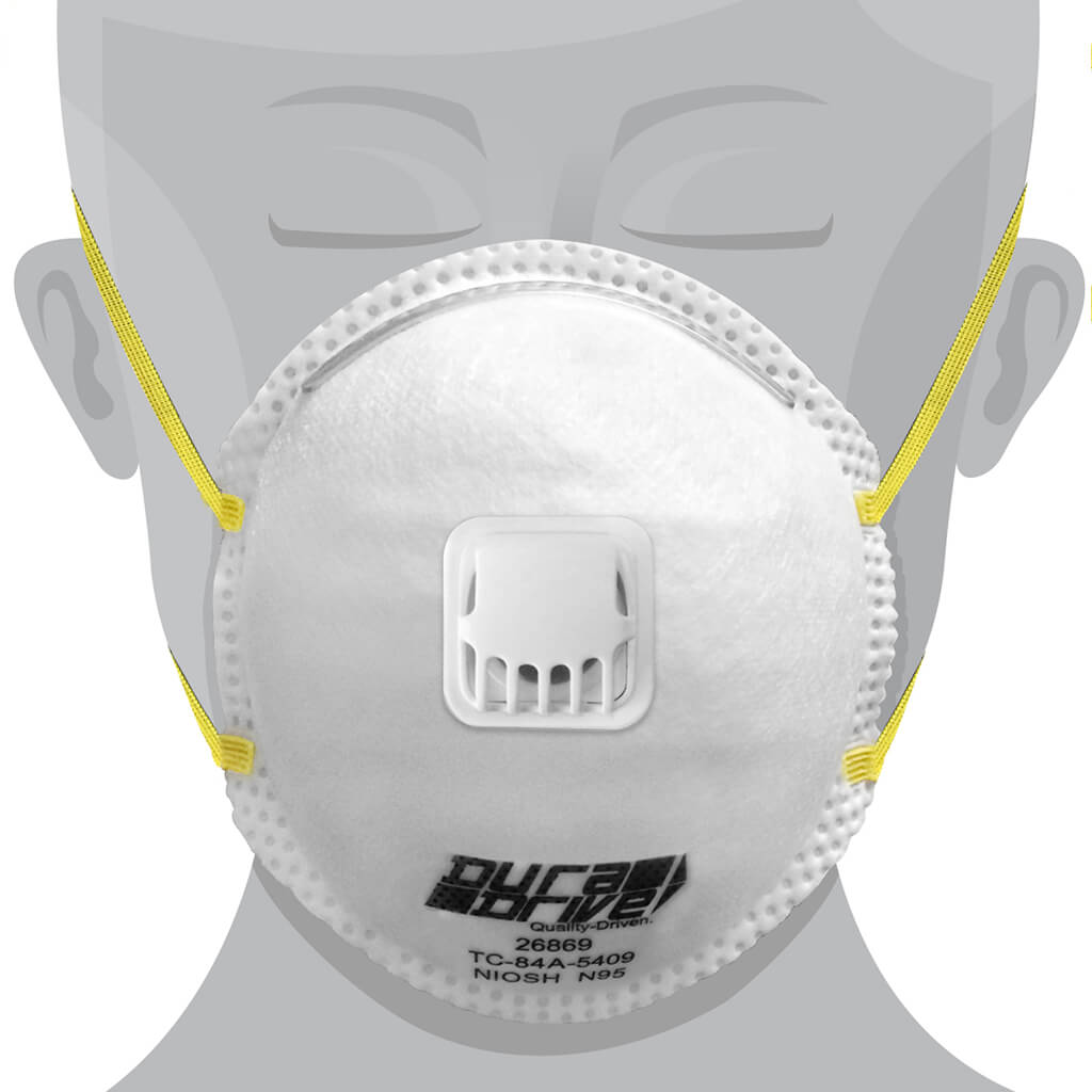 DuraDrive NIOSH-approved (TC-84A-5409) N95 Industrial Disposable Dust Masks with Exhalation Valve (10-Pack)