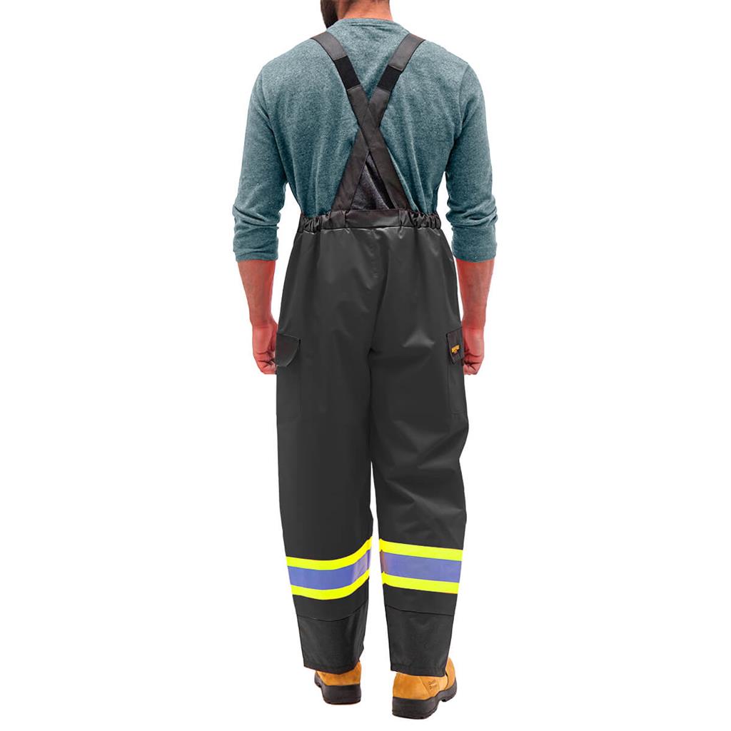 DuraDrive Men's Black Hi-Vis Reflective Tape Polyester Outshell Rain Overall