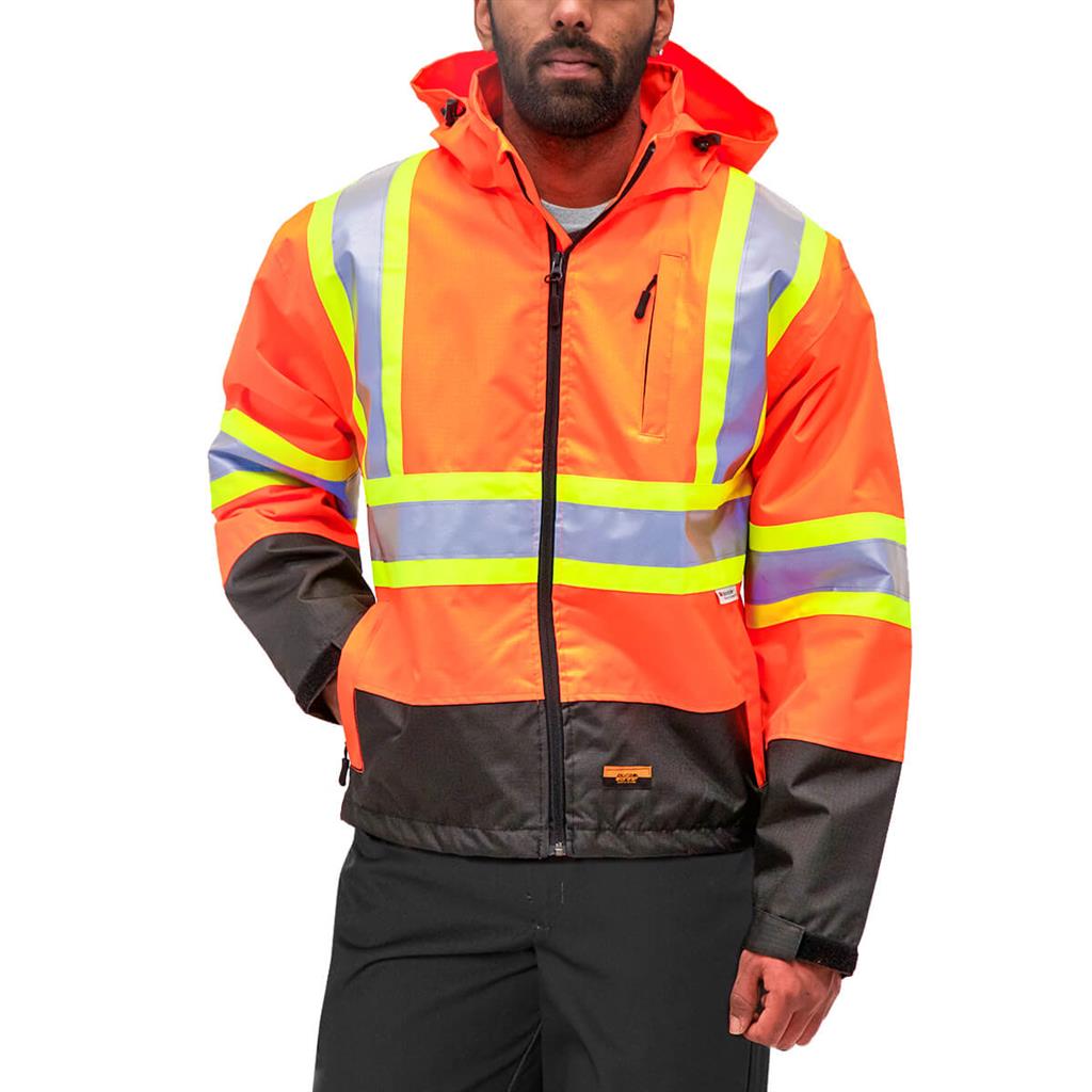 DuraDrive Men's Orange Hi-Vis Reflective Tape Rain Jacket