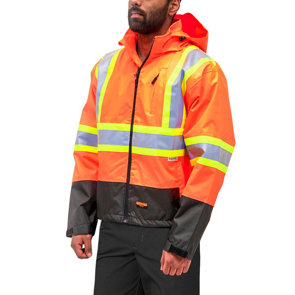 DuraDrive Men's Orange Hi-Vis Reflective Tape Rain Jacket