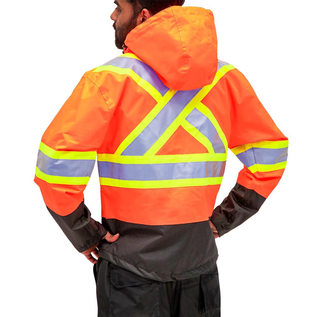 DuraDrive Men's Orange Hi-Vis Reflective Tape Rain Jacket