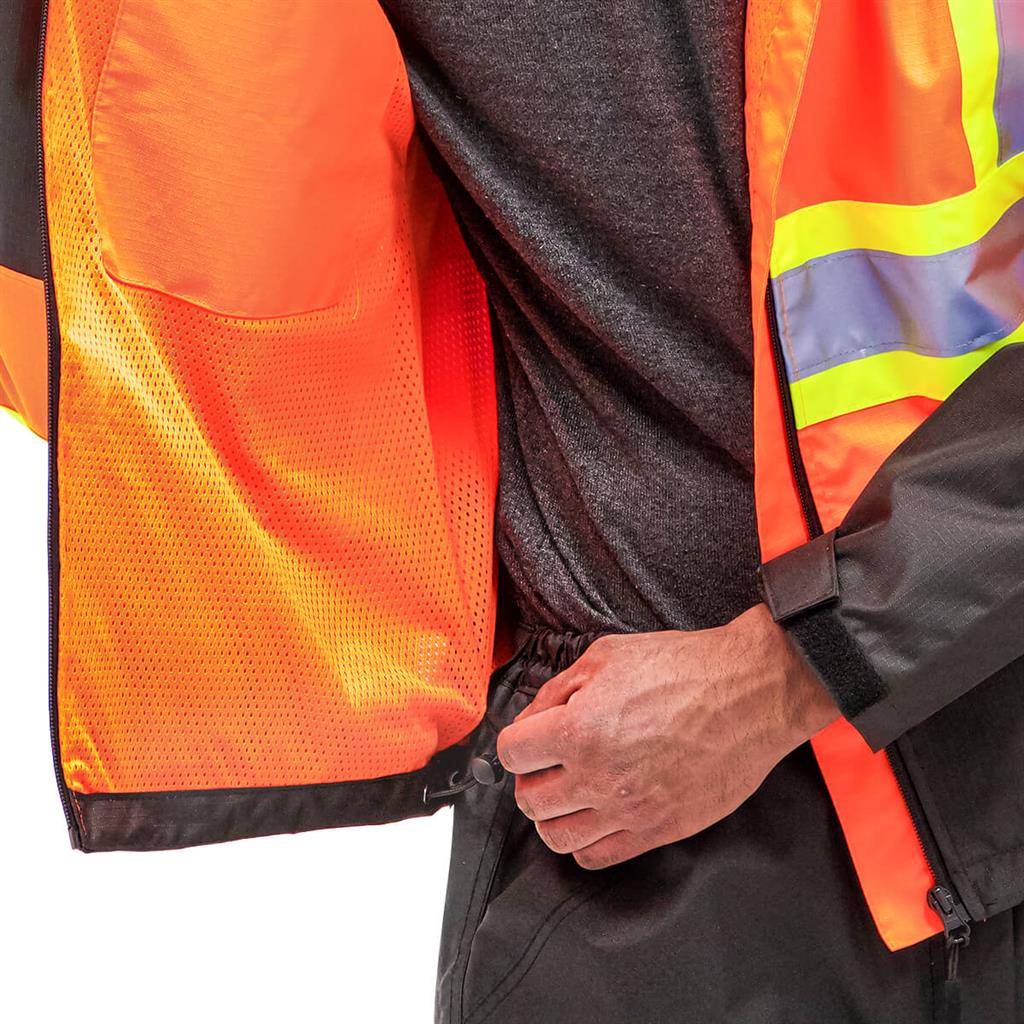 DuraDrive Men's Orange Hi-Vis Reflective Tape Rain Jacket